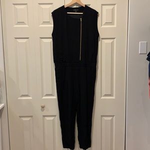 J Crew asymmetrical gold zip jumpsuit
